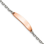 Stainless Steel Polished Cable Chain Rose IP-plated ID Bracelet for Women