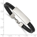 Stainless Steel Polished Black Leather 2 Strand ID Bracelet