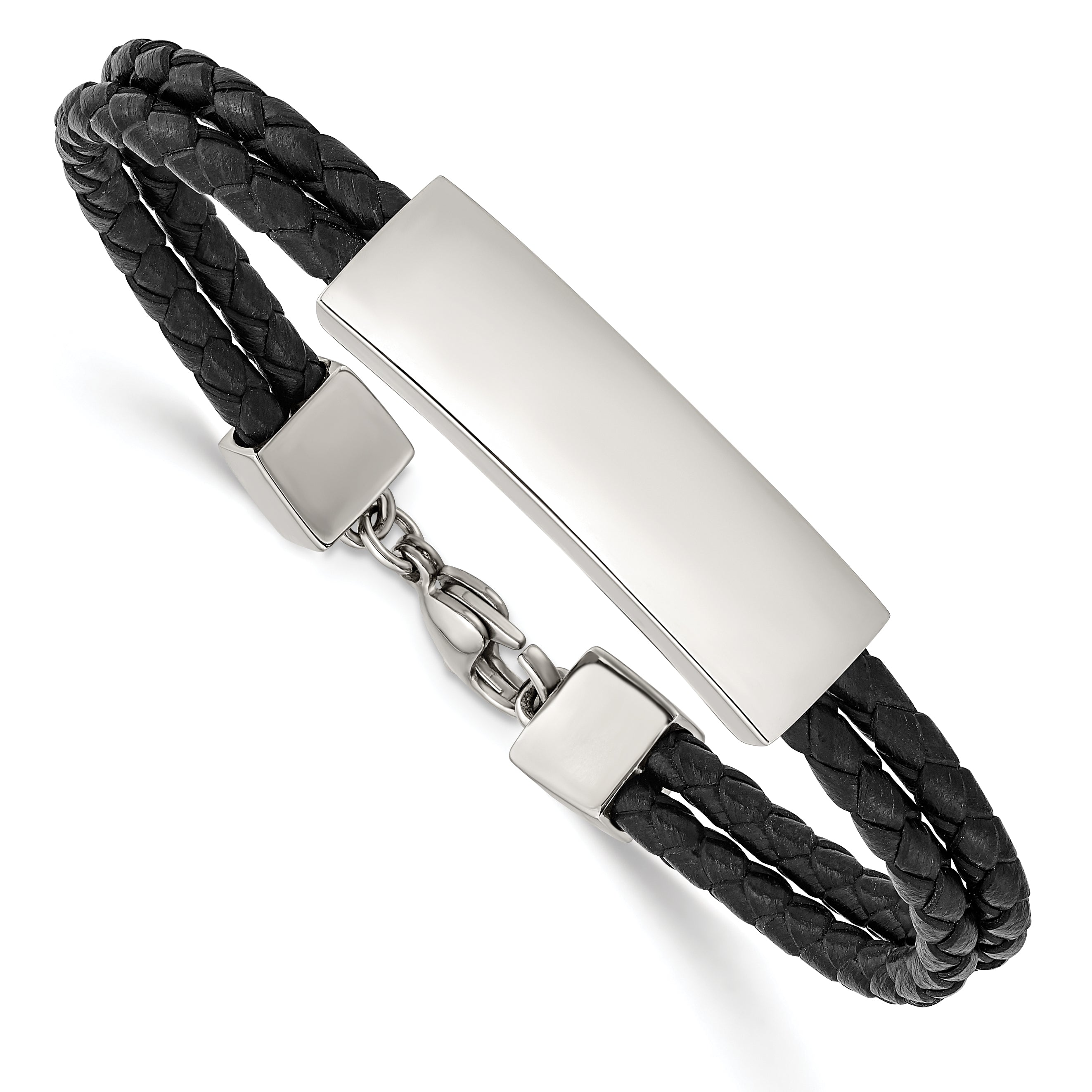 Stainless Steel Polished Black Leather 2 Strand ID Bracelet Main image