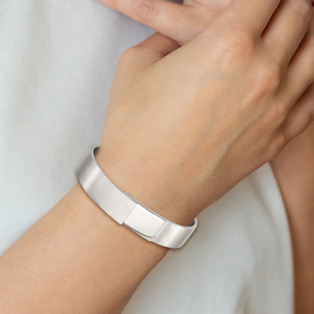 Stainless Steel Brushed and Polished 13mm Hinged Bangle Bracelet for Women
