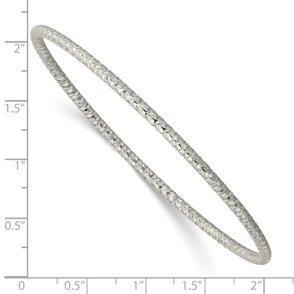 Stainless Steel Polished and Textured 2mm Slip on Bangle Bracelet for Women
