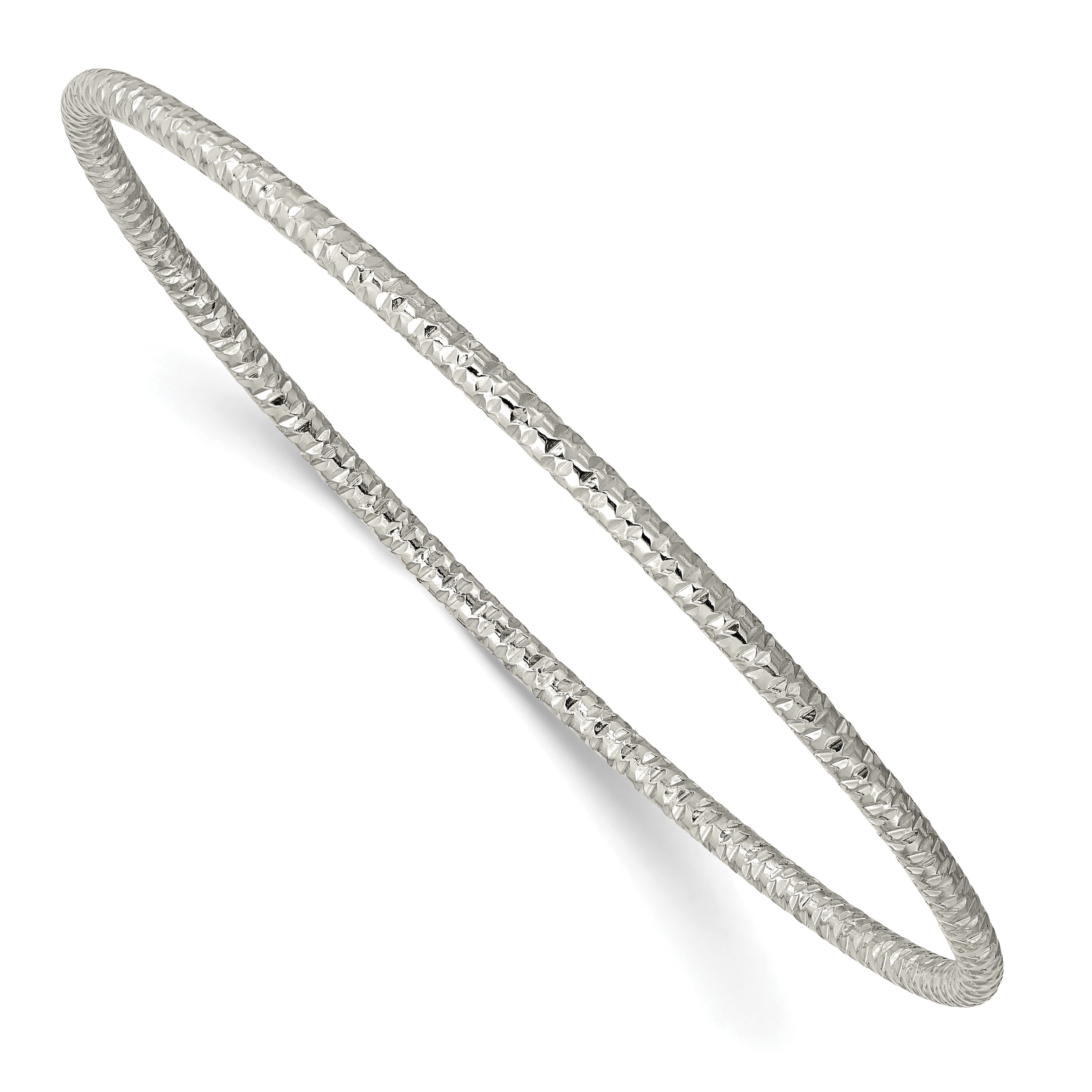 Stainless Steel Polished and Textured 2mm Slip on Bangle Bracelet for Women Main image