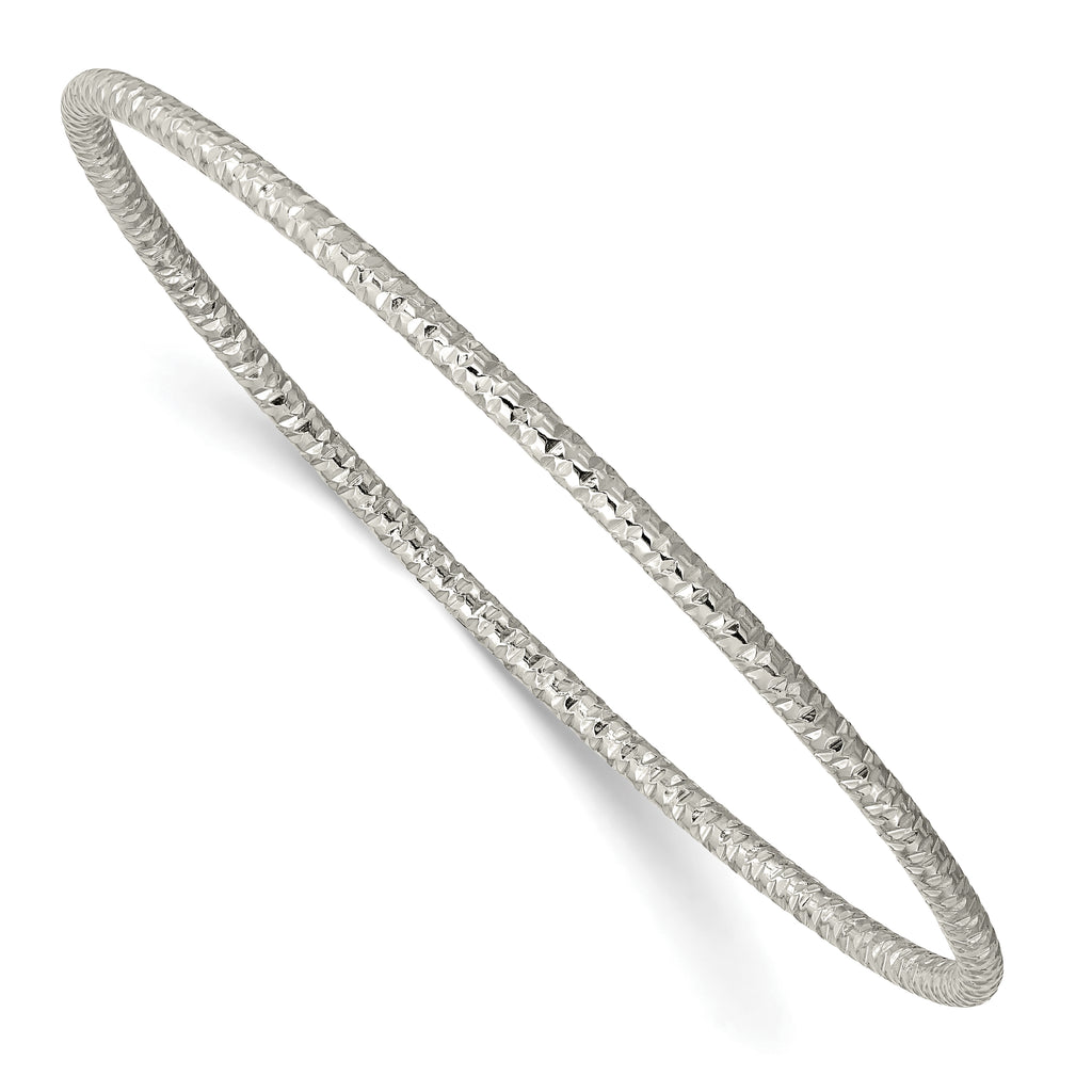 Stainless Steel Polished and Textured 2mm Slip on Bangle Bracelet for Women