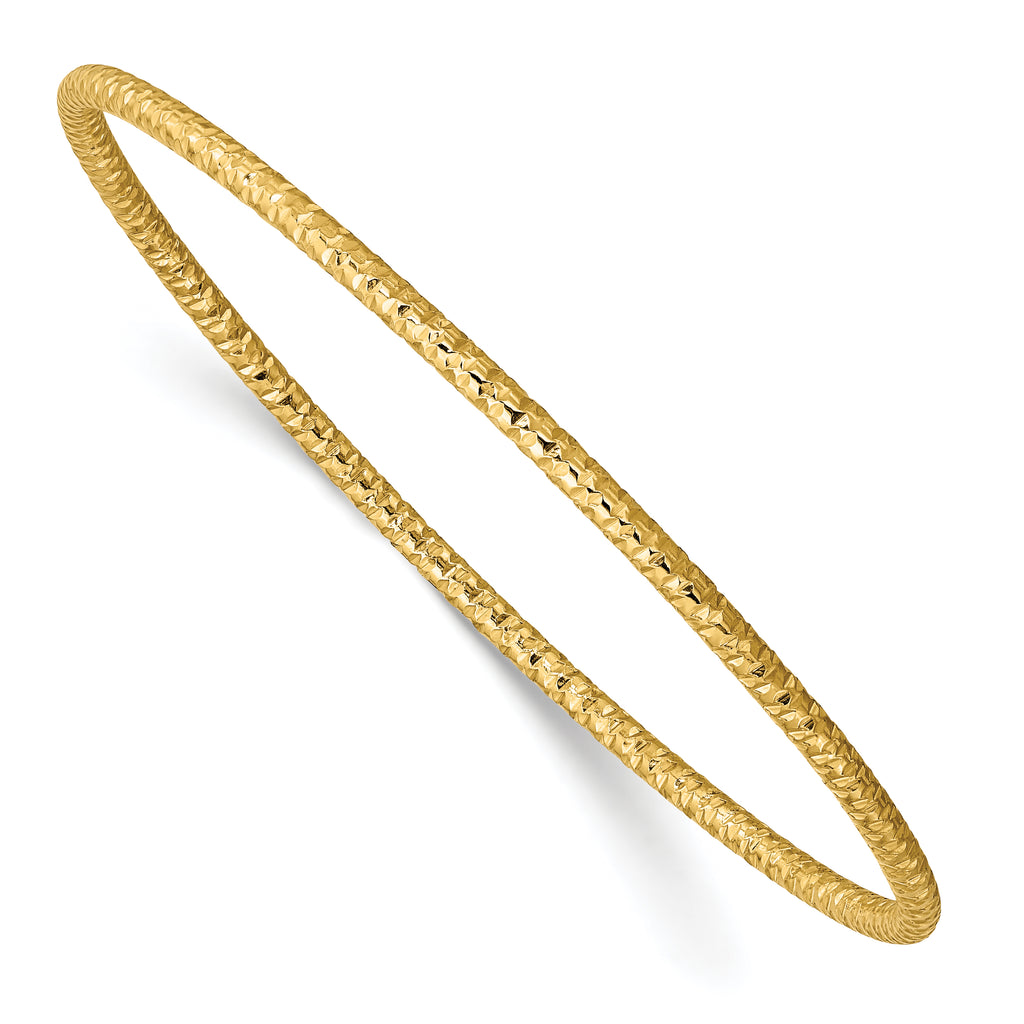 Stainless Steel Polished and Textured Yellow IP-plated 2mm Slip on Bangle Bracelet for Women