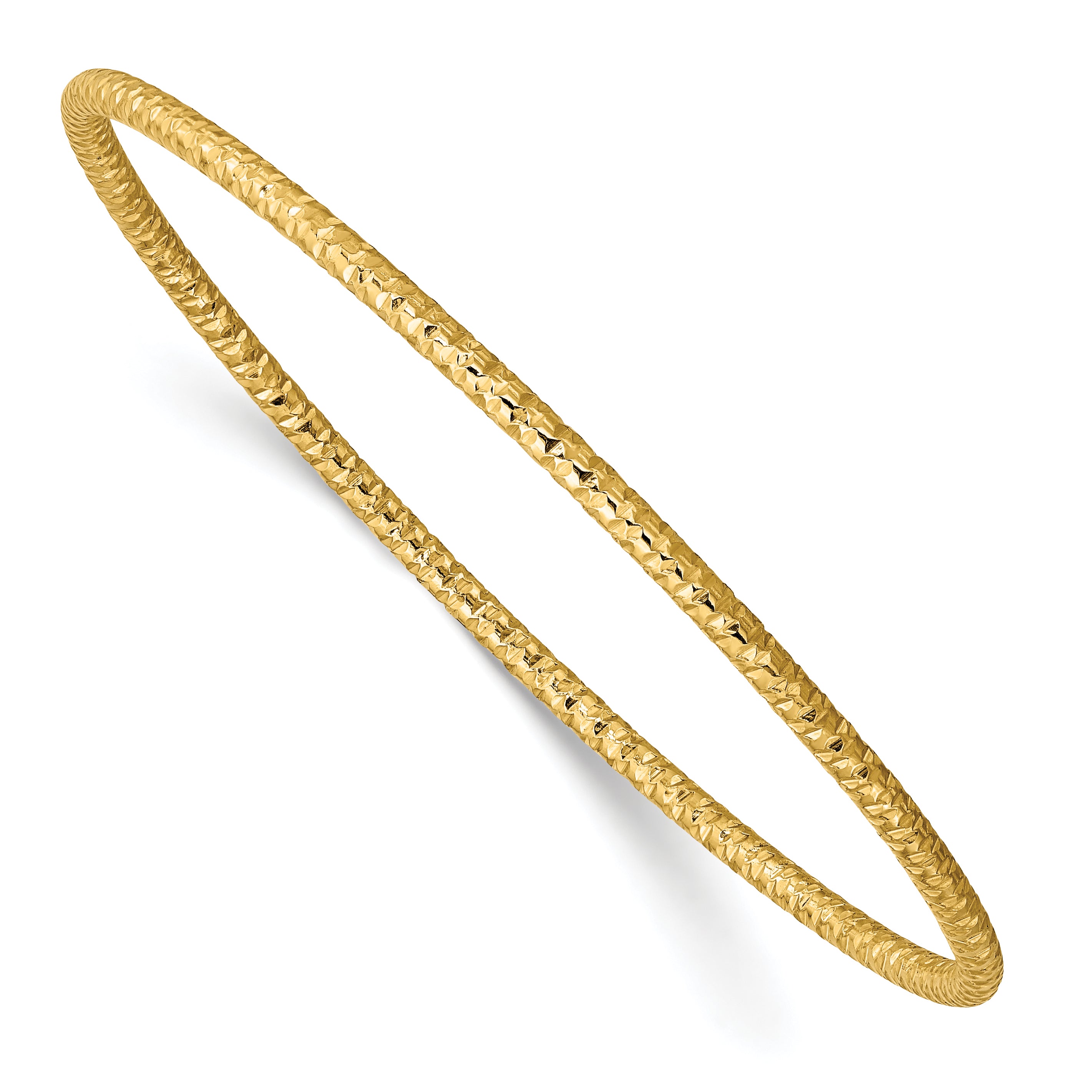 Stainless Steel Polished and Textured Yellow IP-plated 2mm Slip on Bangle Bracelet for Women