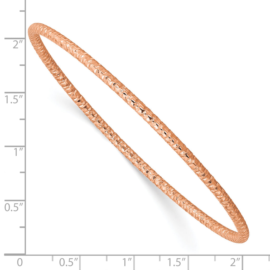 Stainless Steel Polished and Textured Rose IP-plated 2mm Slip on Bangle Bracelet for Women