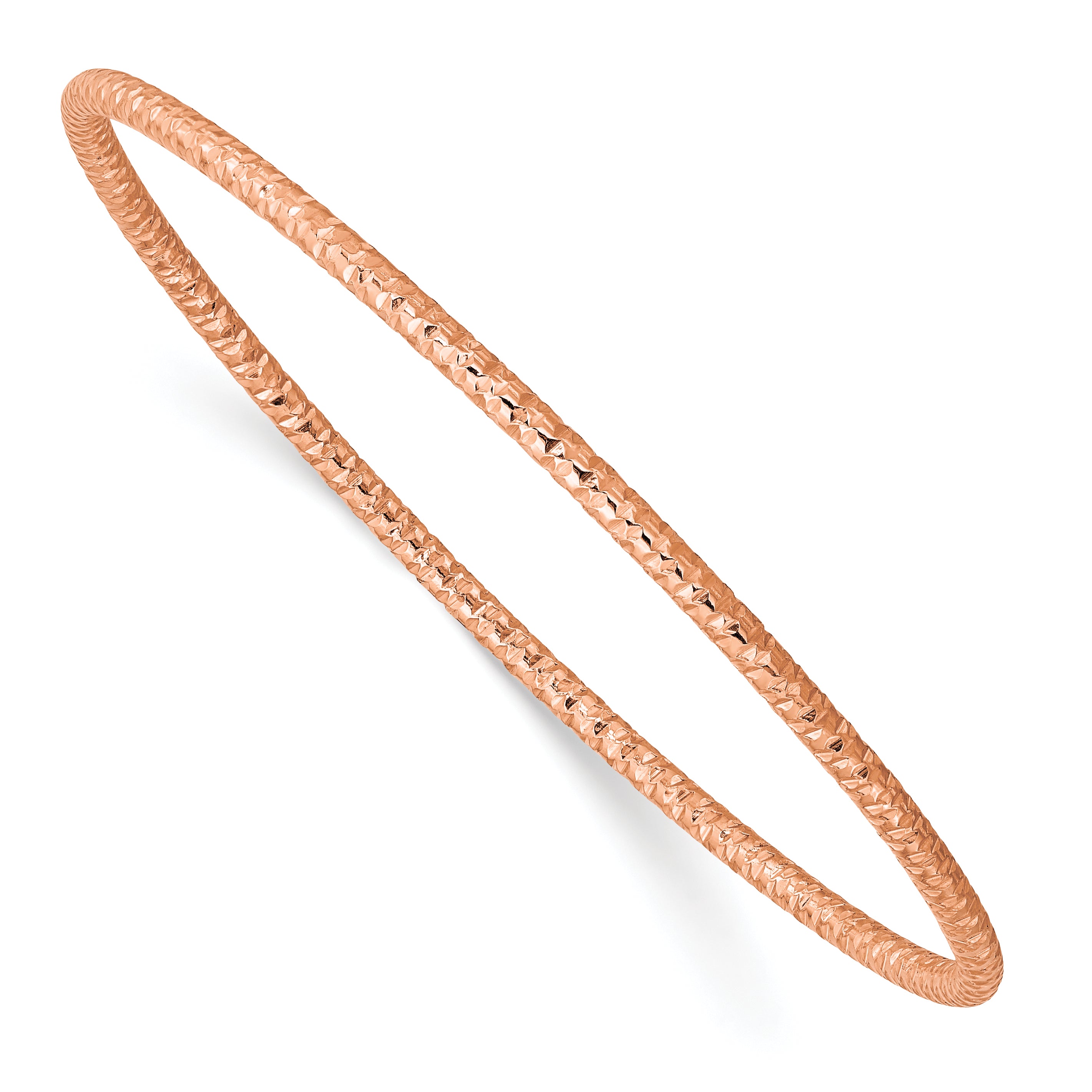Stainless Steel Polished and Textured Rose IP-plated 2mm Slip on Bangle Bracelet for Women Main image