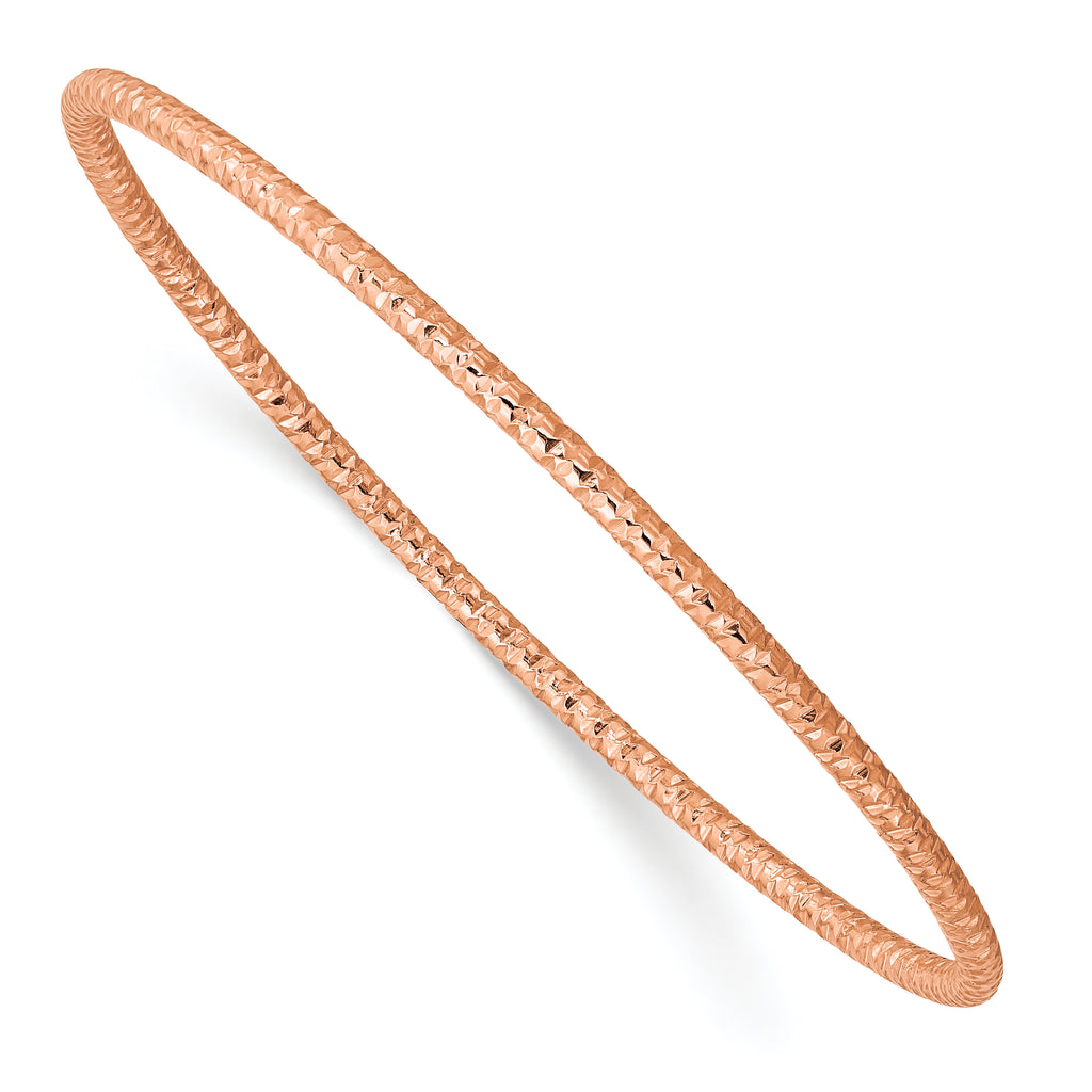 Stainless Steel Polished and Textured Rose IP-plated 2mm Slip on Bangle Bracelet for Women