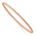 Stainless Steel Polished and Textured Rose IP-plated 2mm Slip on Bangle Bracelet for Women
