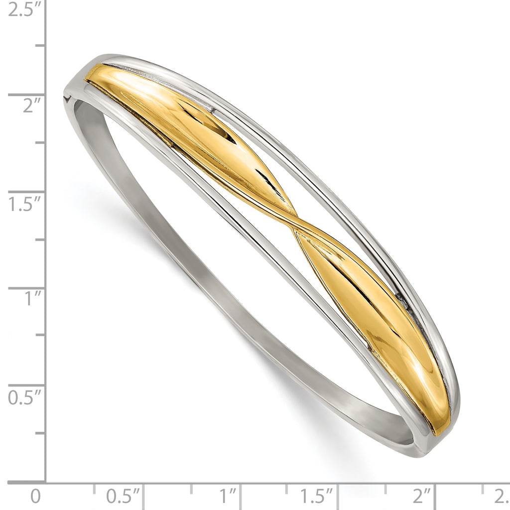 Stainless Steel Polished Twisted Yellow IP-plated Hinged Bangle Bracelet for Women