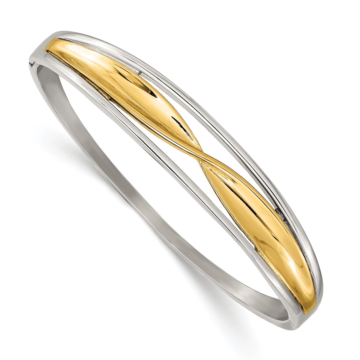 Stainless Steel Polished Twisted Yellow IP-plated Hinged Bangle Bracelet for Women