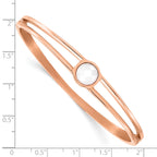 Stainless Steel Polished Rose IP-plated with White Crystal Hinged Bangle Bracelet for Women