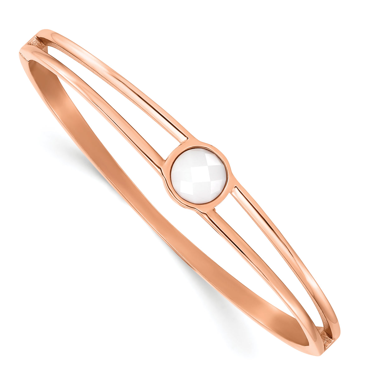Stainless Steel Polished Rose IP-plated with White Crystal Hinged Bangle Bracelet for Women Main image