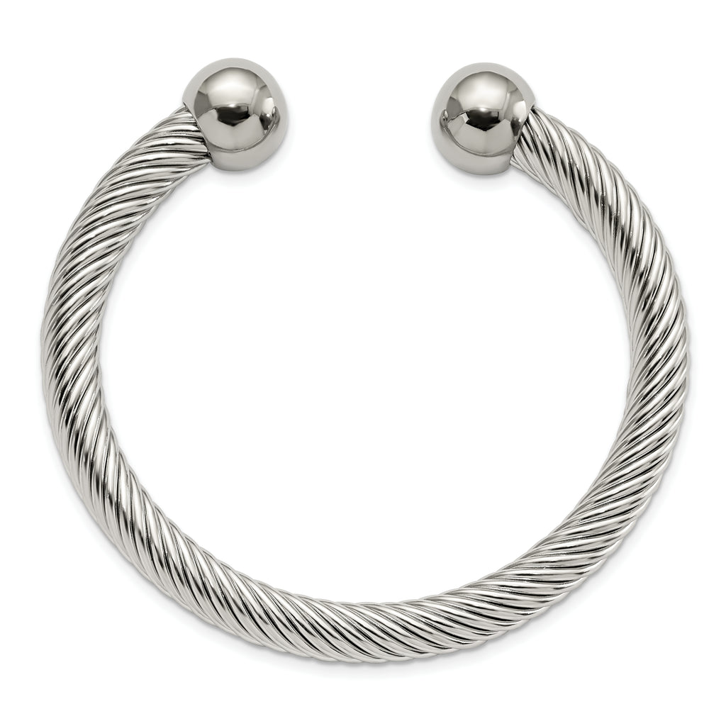 Stainless Steel Polished 7.3mm Cuff Bangle Bracelet for Women