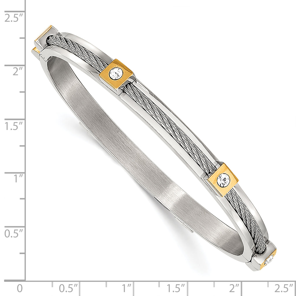 Stainless Steel Polished Yellow IP-plated with Preciosa Crystal Hinged Bangle Bracelet for Women