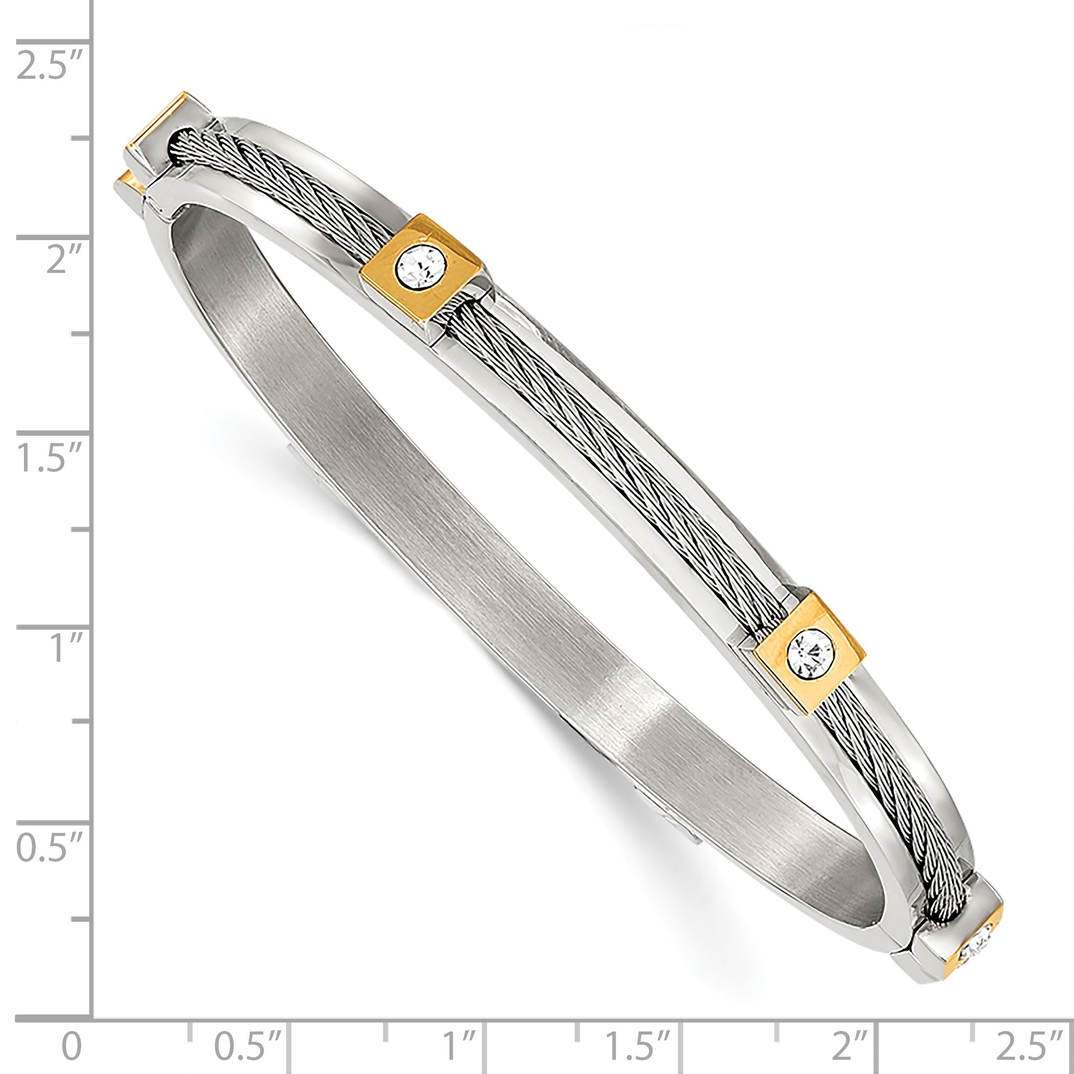 Stainless Steel Polished Yellow IP-plated with Preciosa Crystal Hinged Bangle Bracelet for Women
