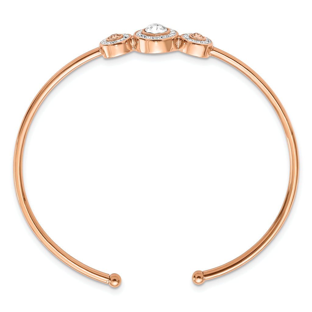 Stainless Steel Polished Rose IP-plated with Preciosa Crystal Flexible Cuff Bangle Bracelet for Women