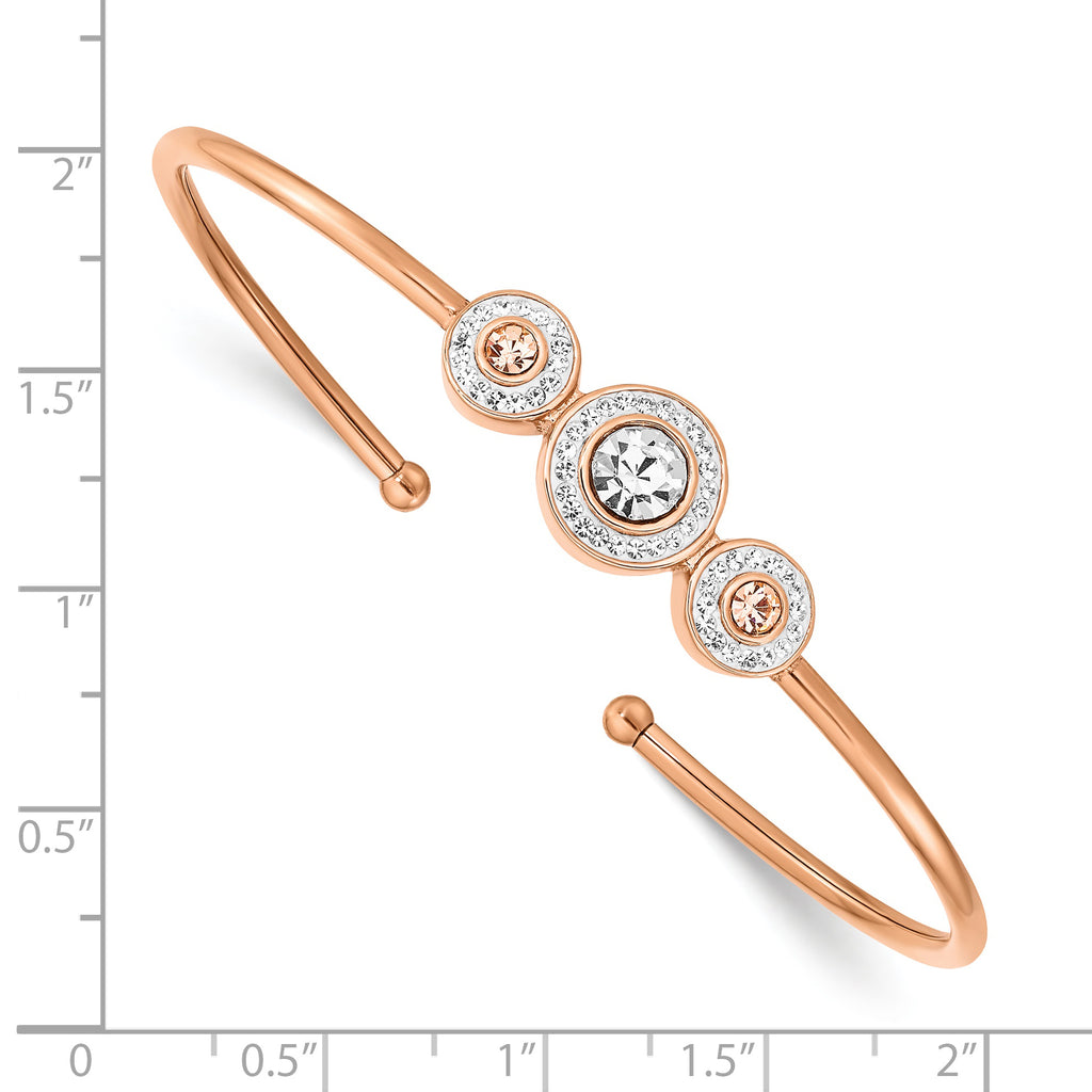 Stainless Steel Polished Rose IP-plated with Preciosa Crystal Flexible Cuff Bangle Bracelet for Women
