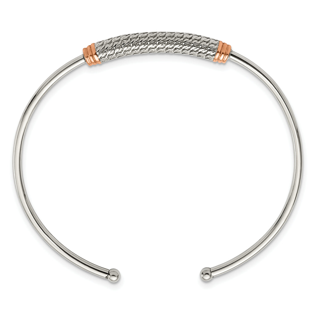 Stainless Steel Polished Rose IP-plated Flexible Cuff Bangle Bracelet for Women