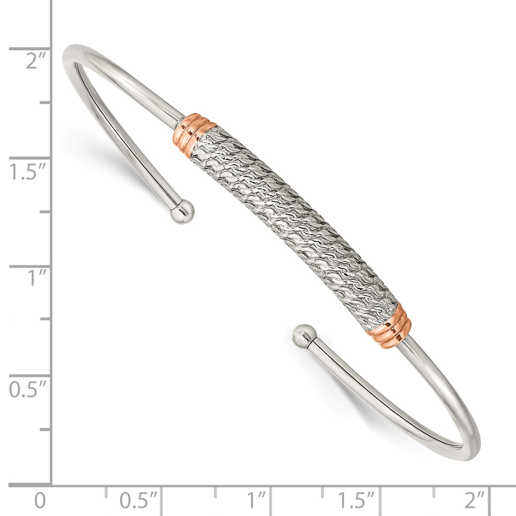 Stainless Steel Polished Rose IP-plated Flexible Cuff Bangle Bracelet for Women