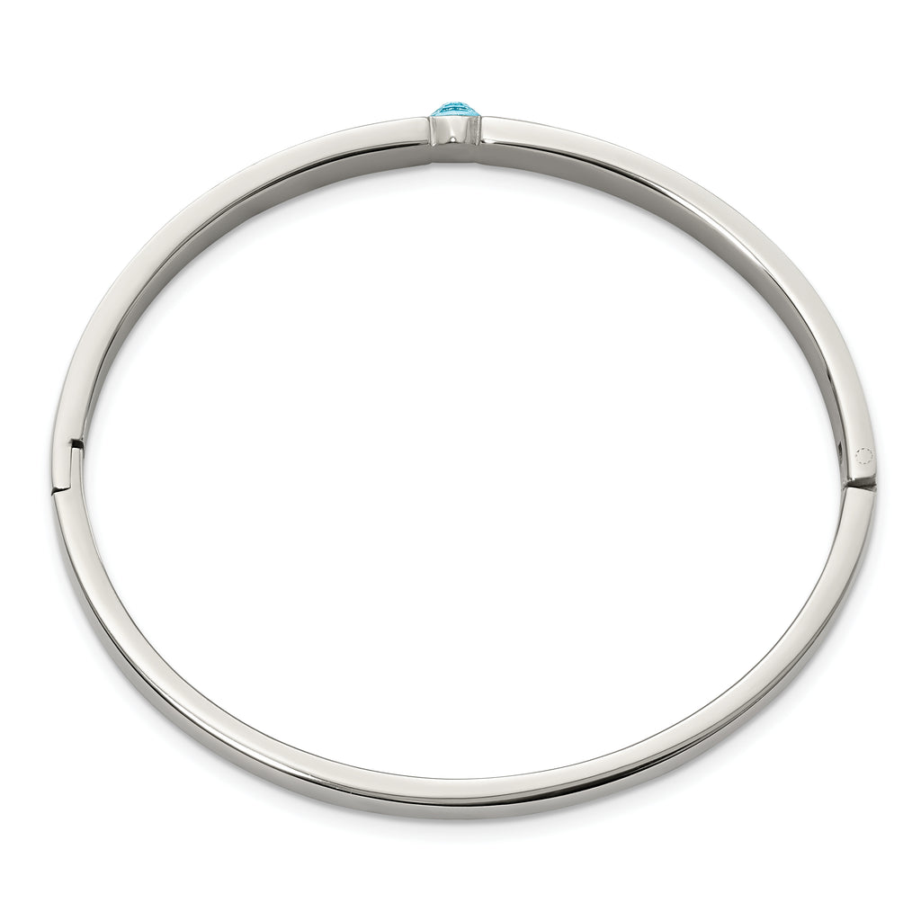 Stainless Steel Polished with Blue Preciosa Crystal 6mm Hinged Bangle Bracelet for Women