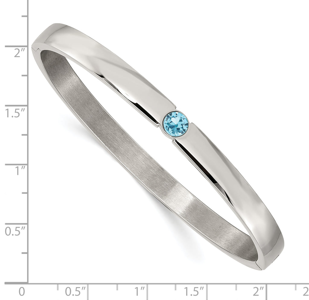 Stainless Steel Polished with Blue Preciosa Crystal 6mm Hinged Bangle Bracelet for Women
