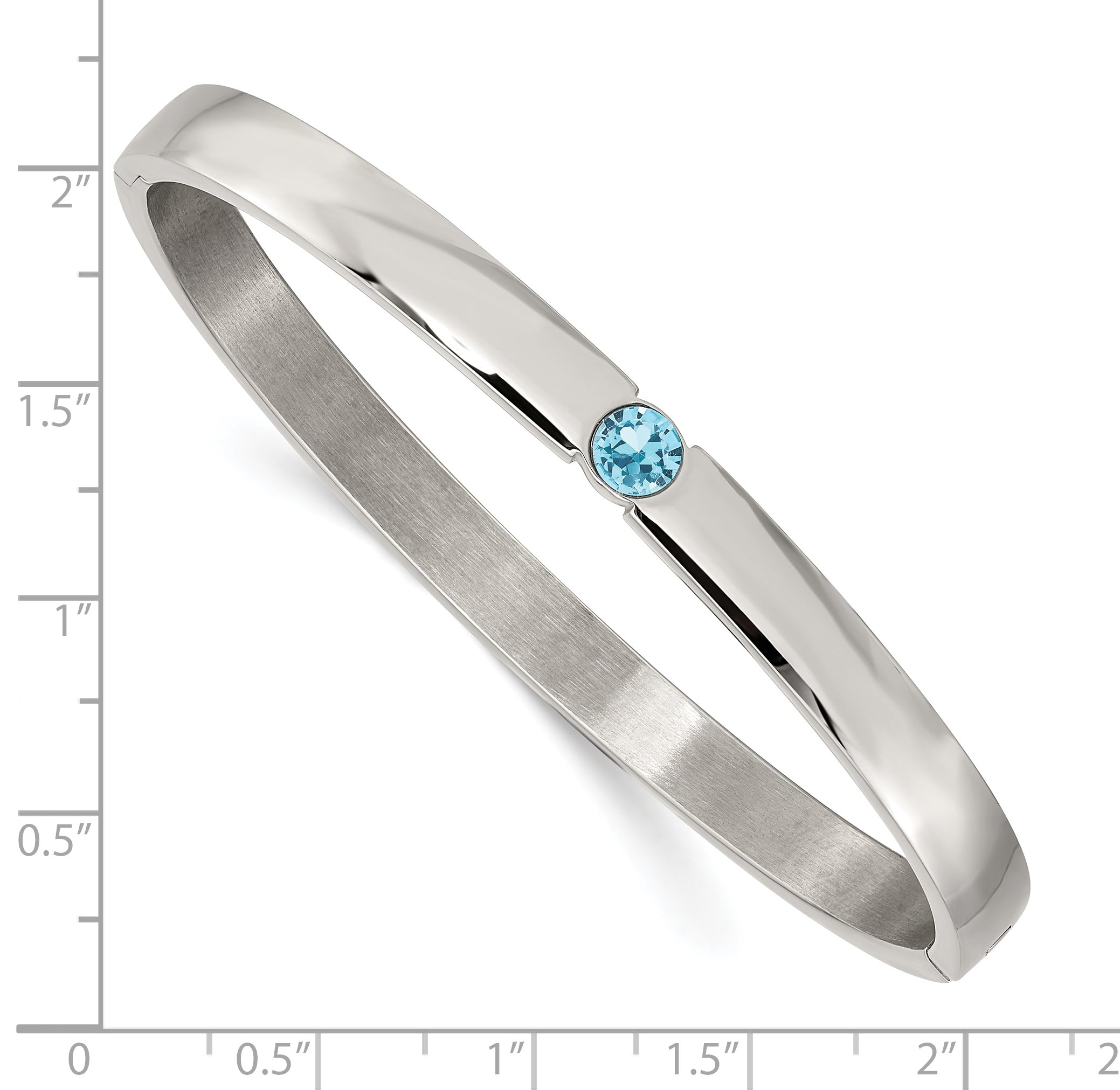 Stainless Steel Polished with Blue Preciosa Crystal 6mm Hinged Bangle Bracelet for Women