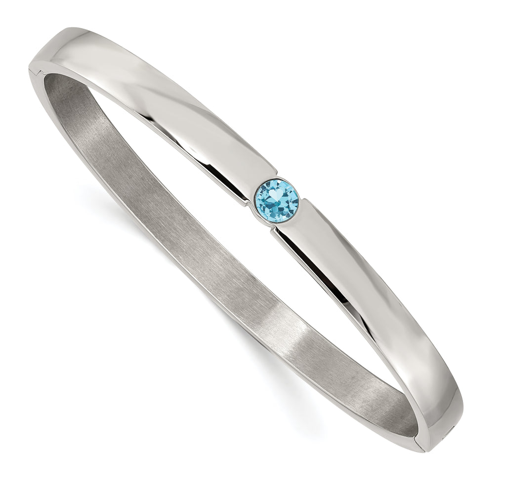 Stainless Steel Polished with Blue Preciosa Crystal 6mm Hinged Bangle Bracelet for Women