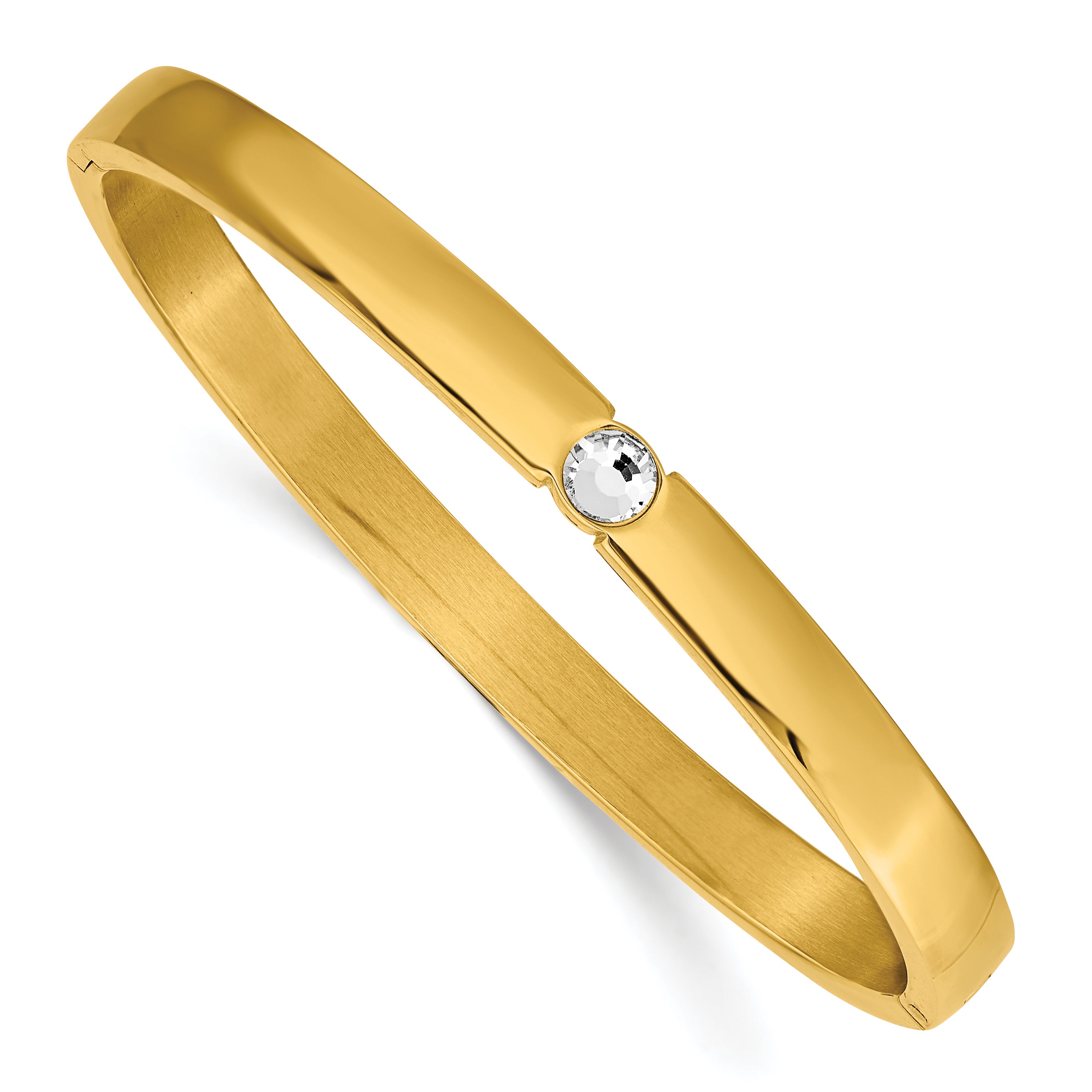 Stainless Steel Polished Yellow IP-plated Preciosa Crystal 6mm Hinged Bangle Bracelet for Women