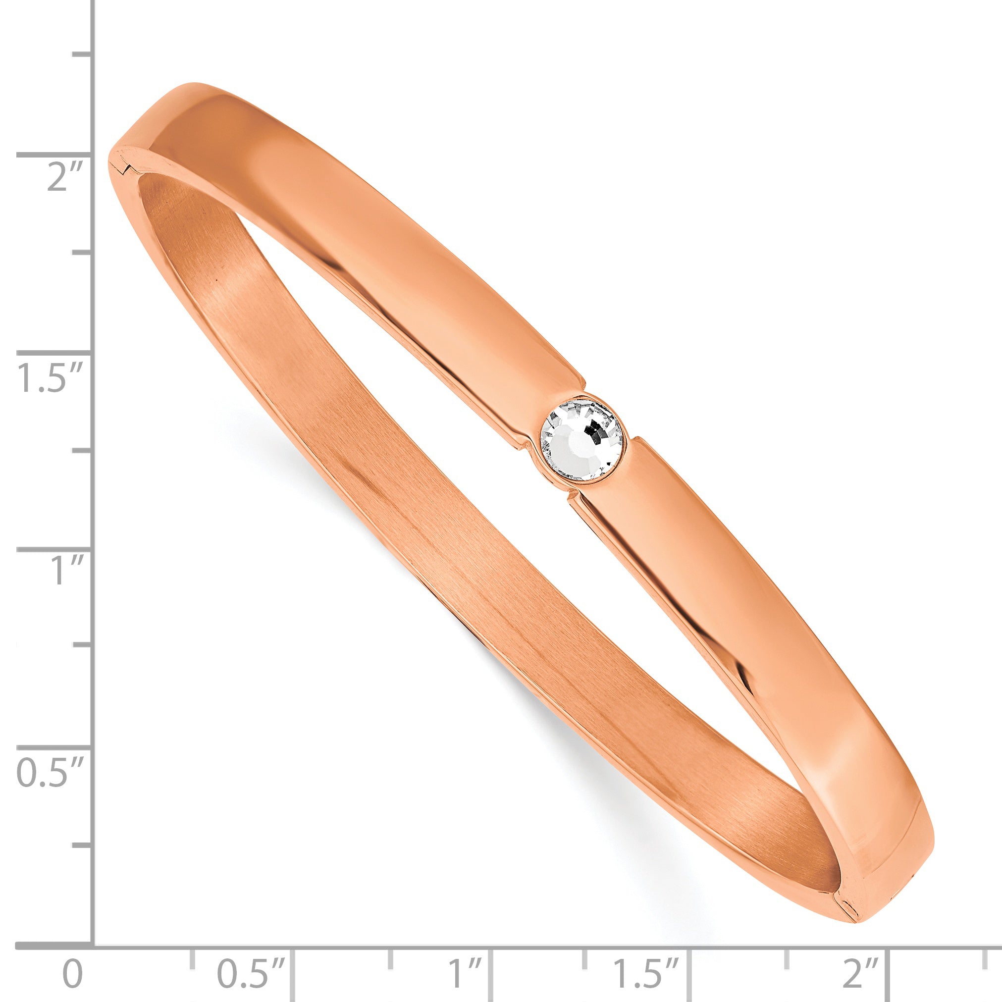 Stainless Steel Polished Rose IP-plated Preciosa Crystal 6mm Hinged Bangle Bracelet for Women