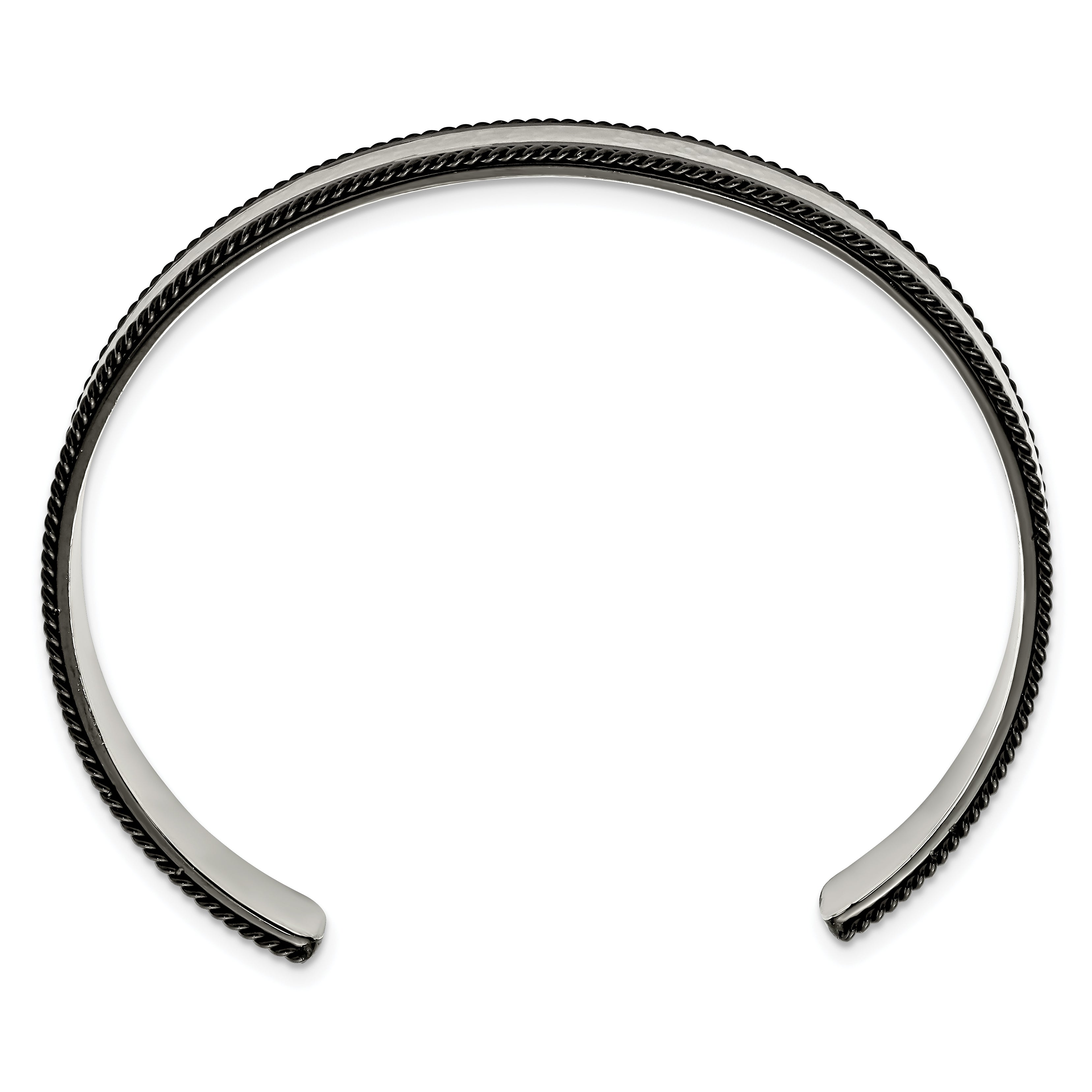Stainless Steel Brushed Polished and Hammered Black IP-plated Wire Edge Cuff Bangle Bracelet