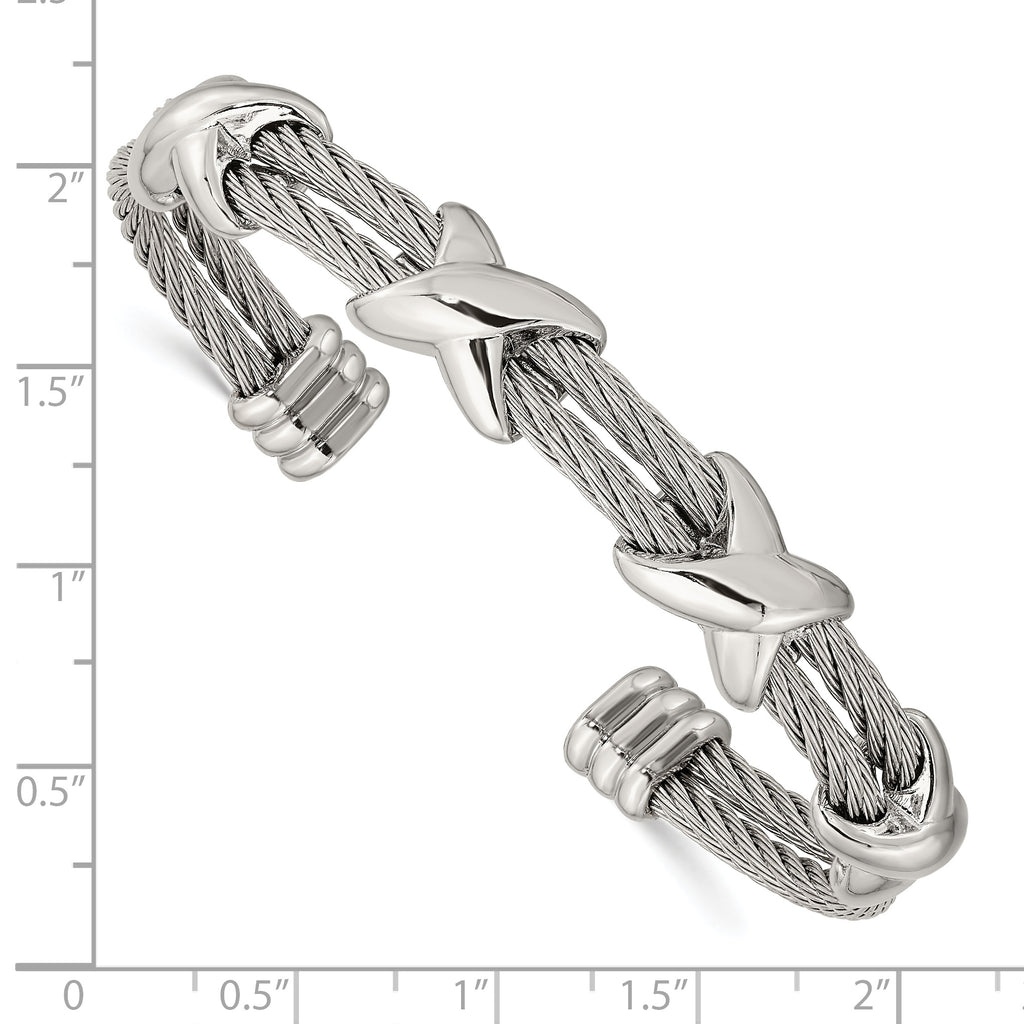 Stainless Steel Polished Cable X Design Cuff Bangle Bracelet for Women