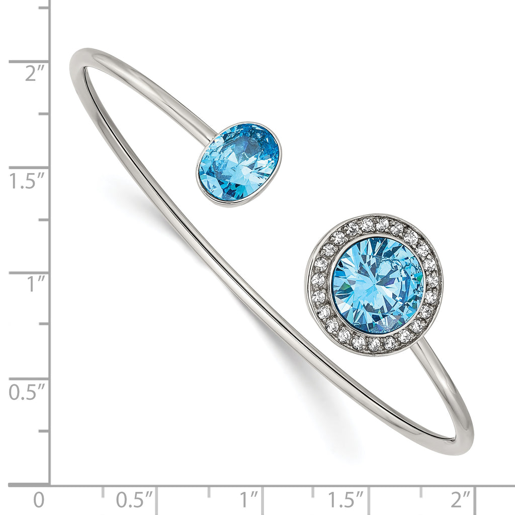 Stainless Steel Polished with Blue and Clear Cubic Zirconia Cuff Bangle Bracelet for Women