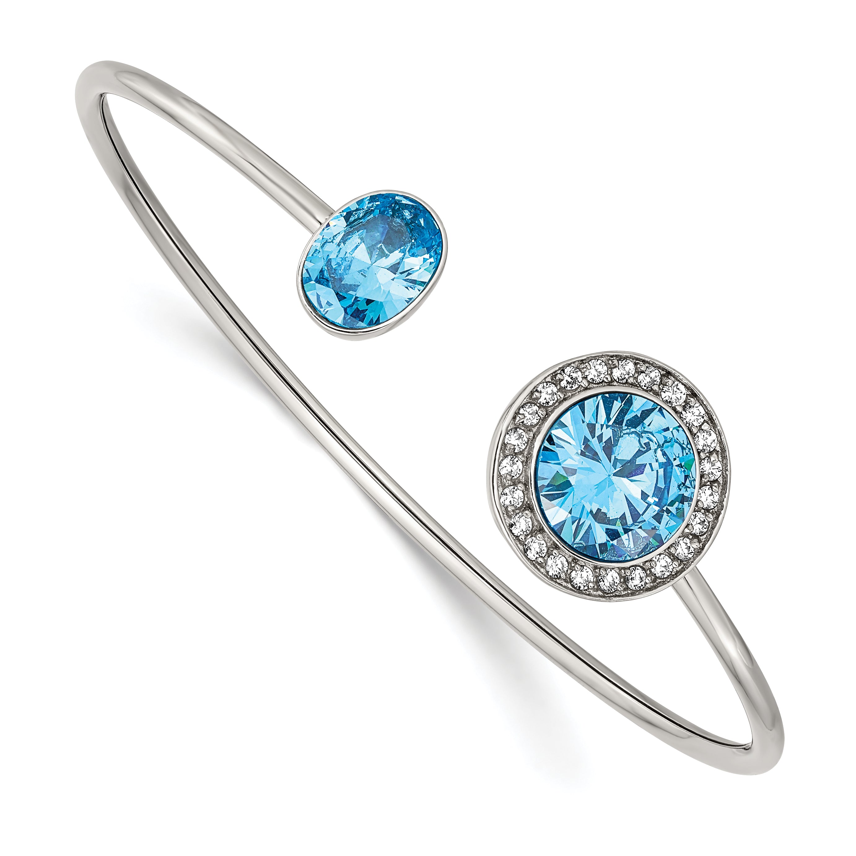 Stainless Steel Polished with Blue and Clear Cubic Zirconia Cuff Bangle Bracelet for Women