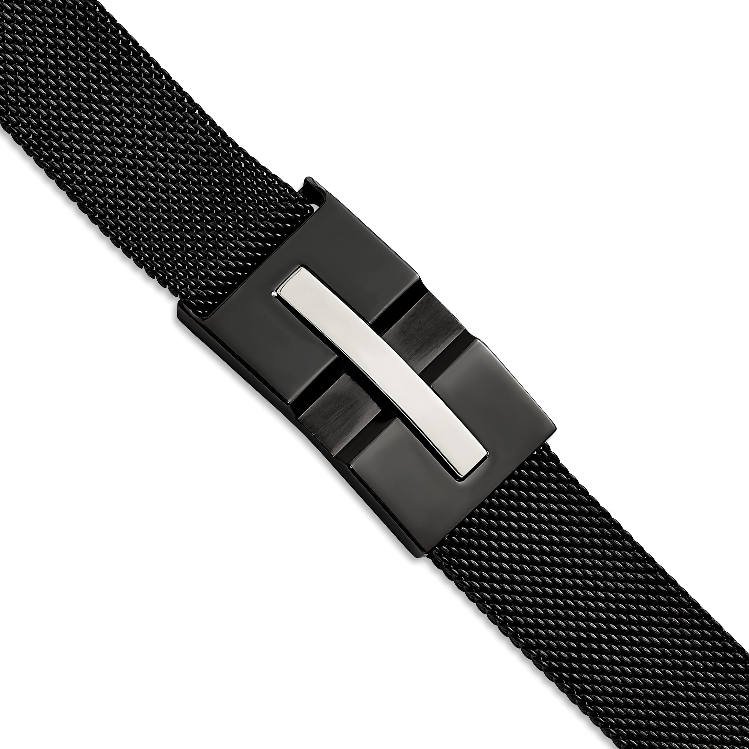 Stainless Steel Polished Black IP-plated Mesh Adjustable Magnetic Clasp Bracelet