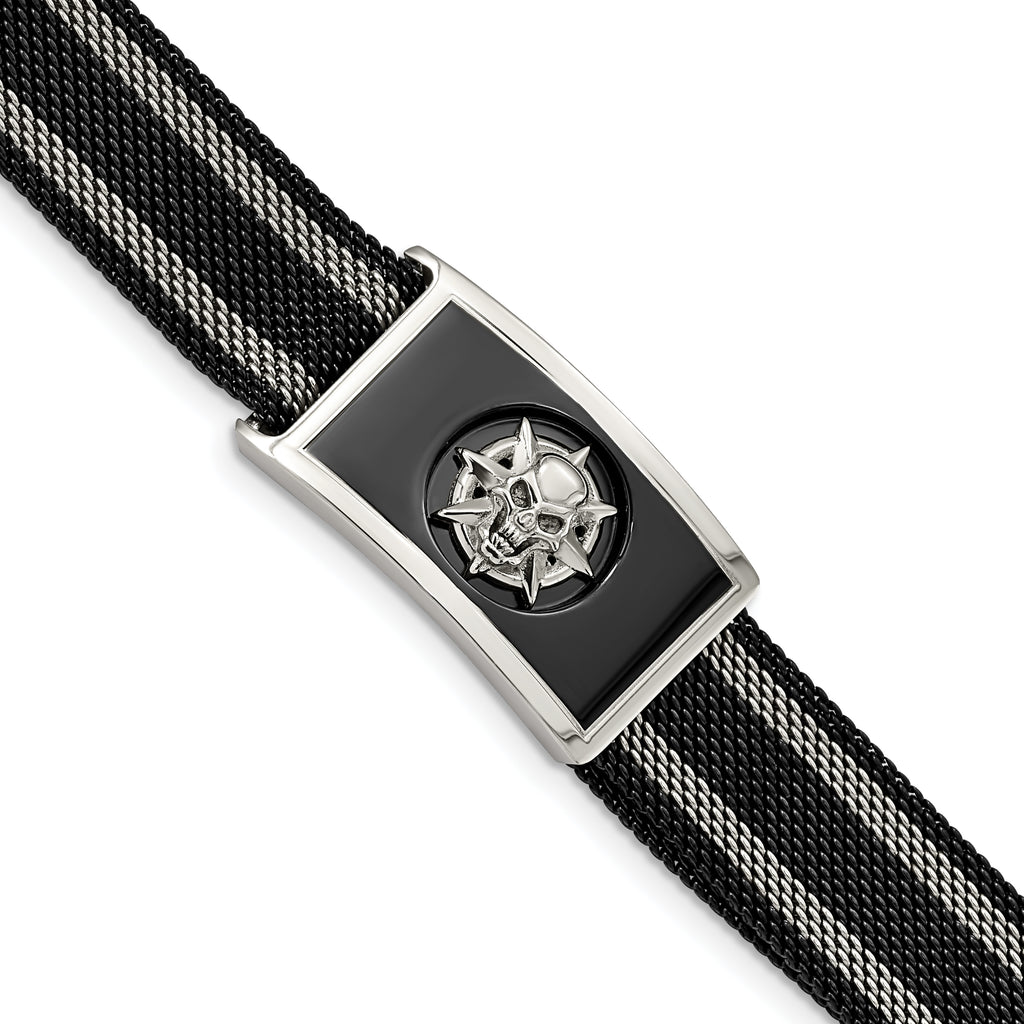 Stainless Steel Polished Black IP-plated Skull Mesh Adjustable Magnetic Clasp Bracelet