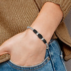 Stainless Steel Brushed and Polished Black IP-plated and Black Rubber Adjustable 8 to Bracelet