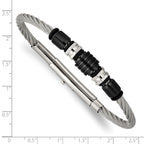 Stainless Steel Brushed and Polished Black IP-plated and Black Rubber Adjustable 8 to Bracelet