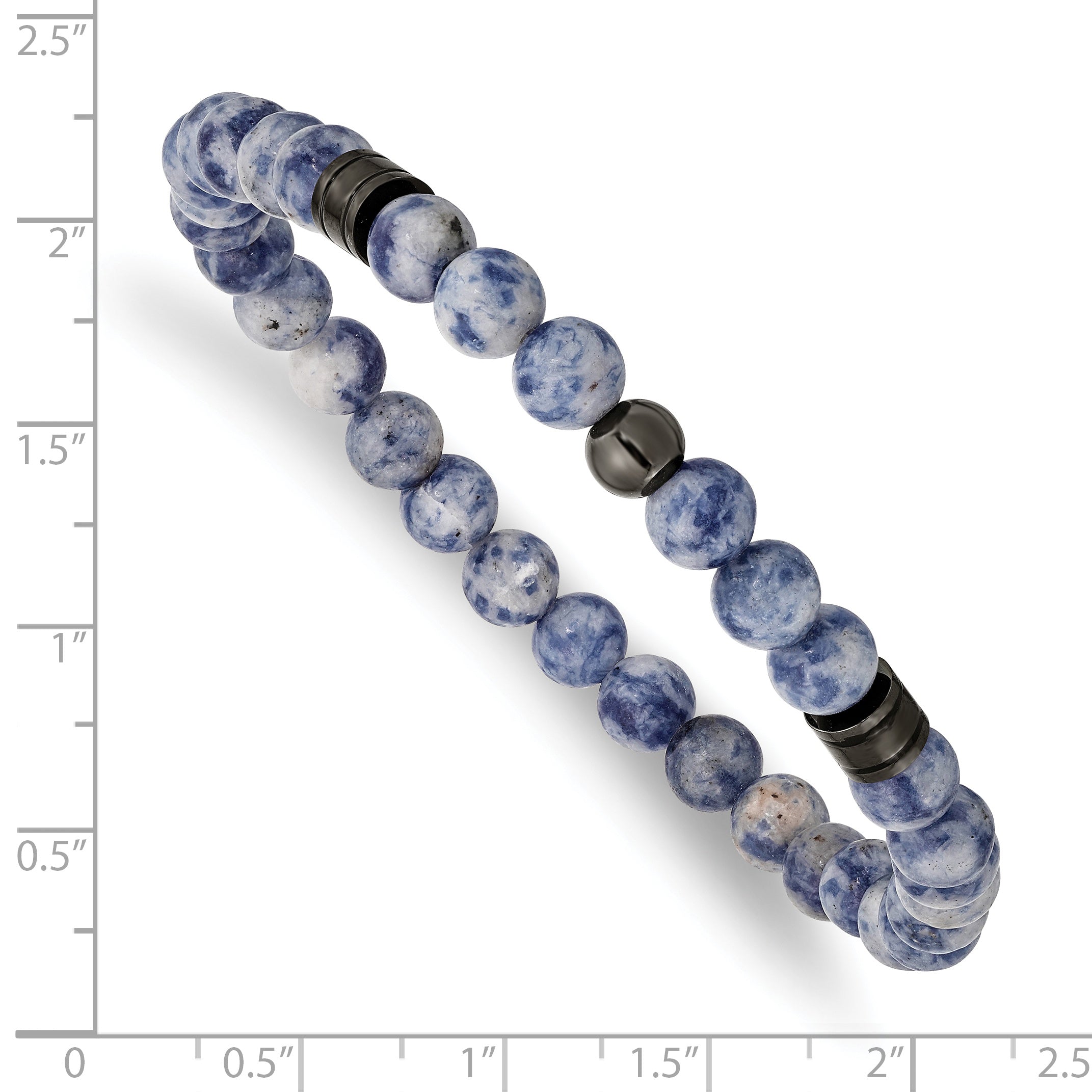 Stainless Steel Polished Gun Metal IP-plated 6-6.5mm Lapis Beaded Stretch Bracelet