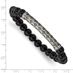 Stainless Steel Antiqued White Bronze-plated 8.5mm Black Agate 8.5mm Stretch Bracelet