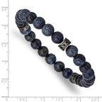 Stainless Steel Antiqued White Bronze-plated 6.5mm Lapis Beaded Stretch Bracelet