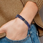 Stainless Steel Brushed and Antiqued Bronze-plated 4.5mm Lapis Beaded Stretch Bracelet