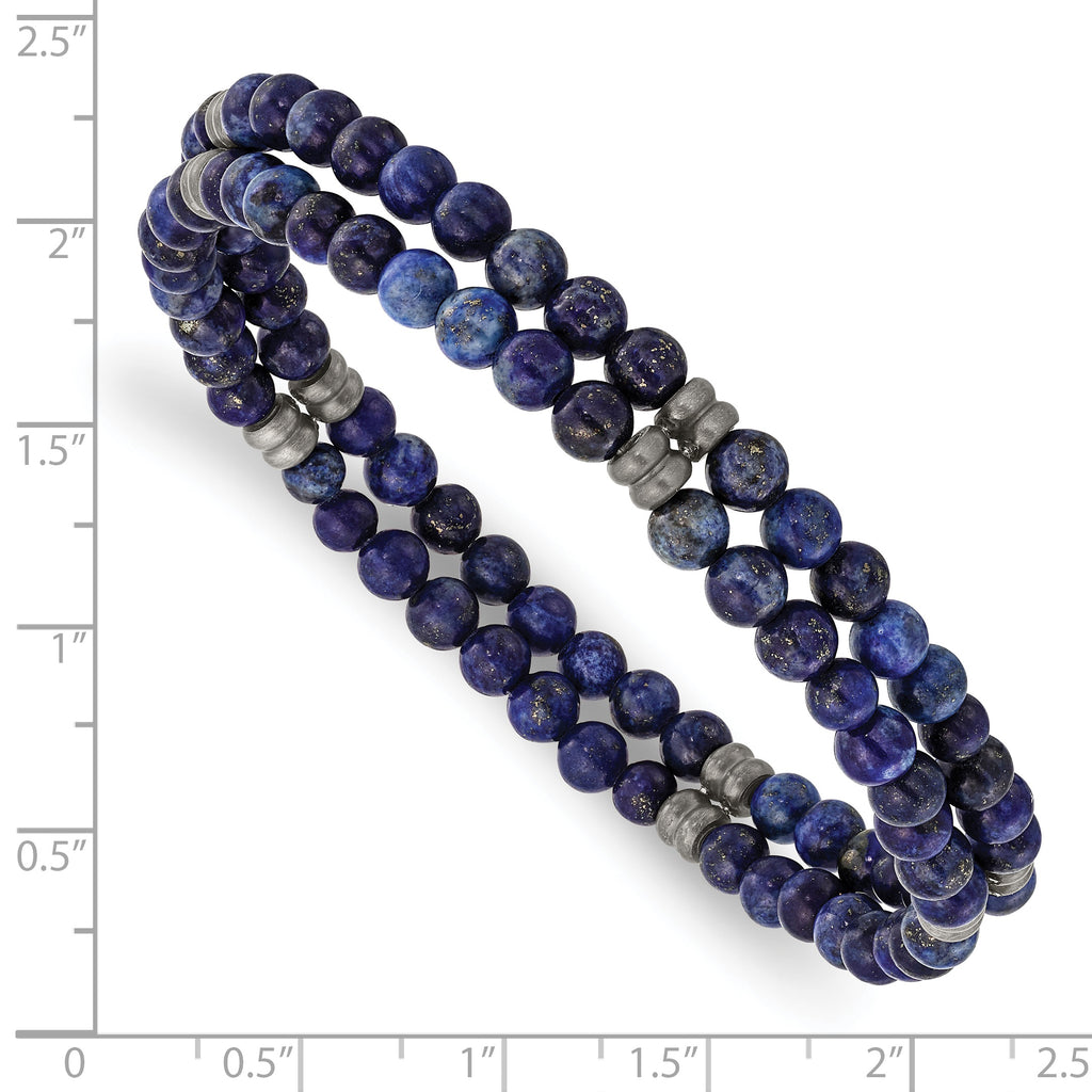 Stainless Steel Brushed and Antiqued Bronze-plated 4.5mm Lapis Beaded Stretch Bracelet