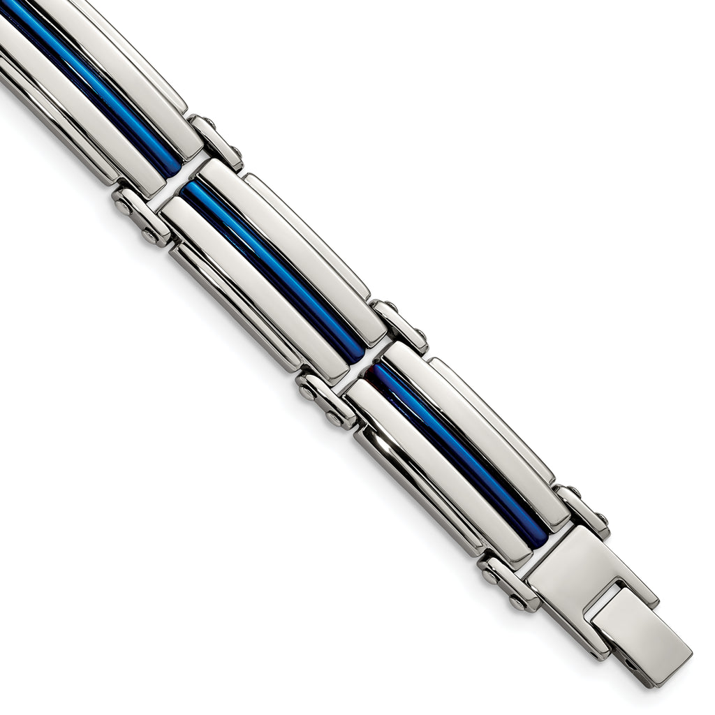 Stainless Steel Polished Blue IP-plated Link Bracelet for Men