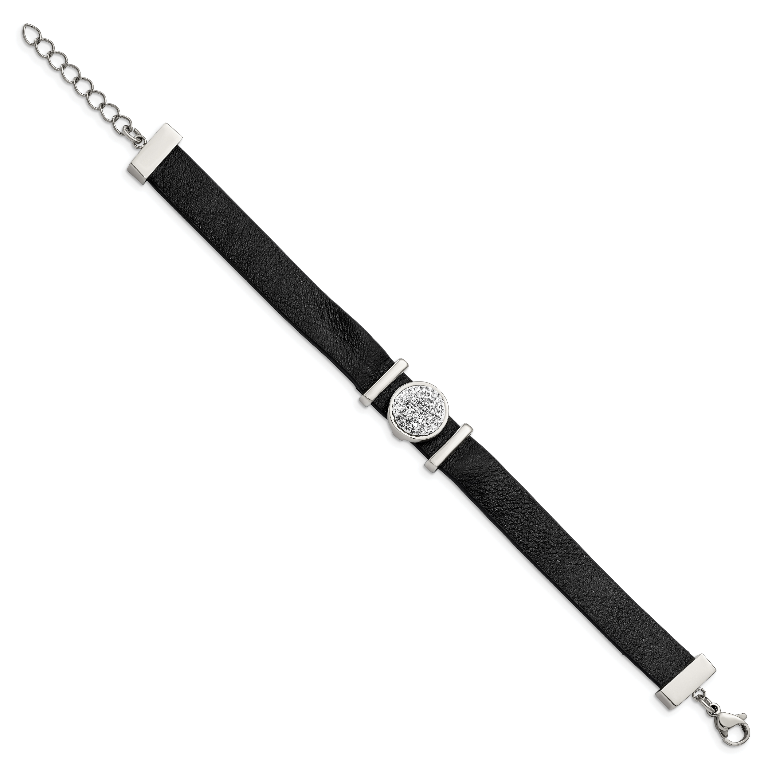 Stainless Steel Polished Leather with Preciosa Crystal with ext. Brace Bracelet for Women