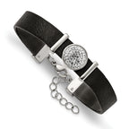 Stainless Steel Polished Leather with Preciosa Crystal with ext. Brace Bracelet for Women