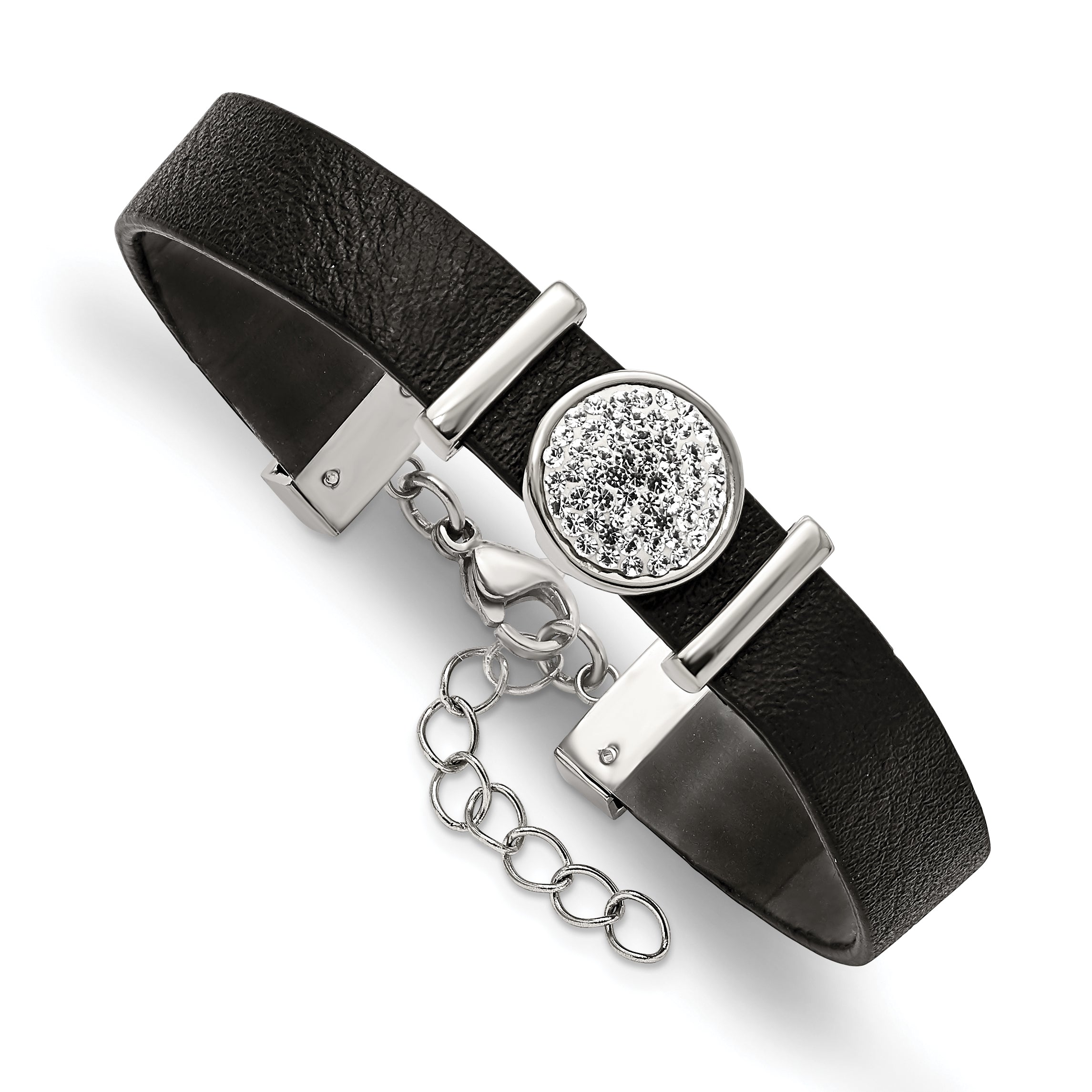 Stainless Steel Polished Leather with Preciosa Crystal with ext. Brace Bracelet for Women