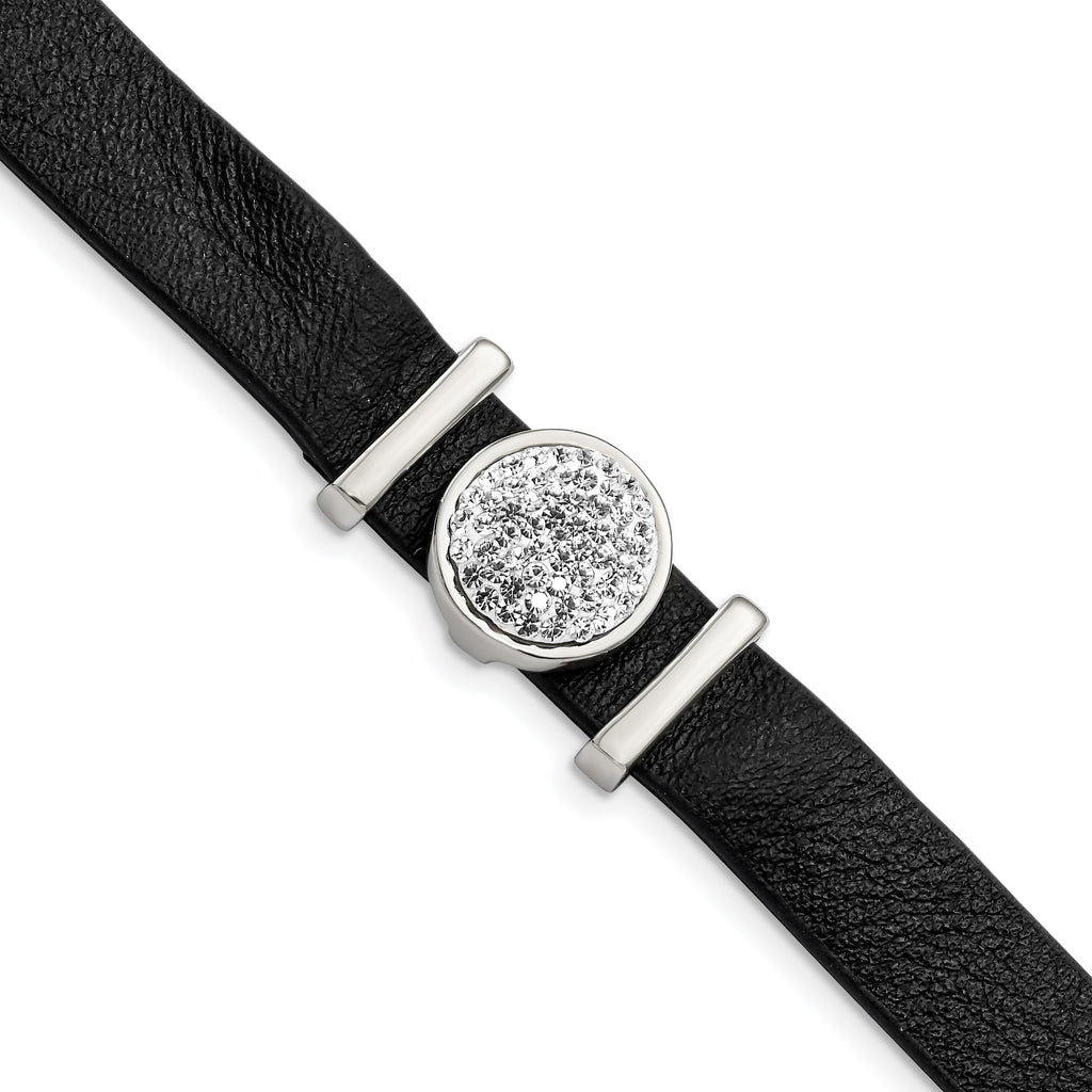 Stainless Steel Polished Leather with Preciosa Crystal with ext. Brace Bracelet for Women