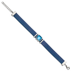 Stainless Steel Polished Blue Leather with Crystal with ext. Bracelet for Women