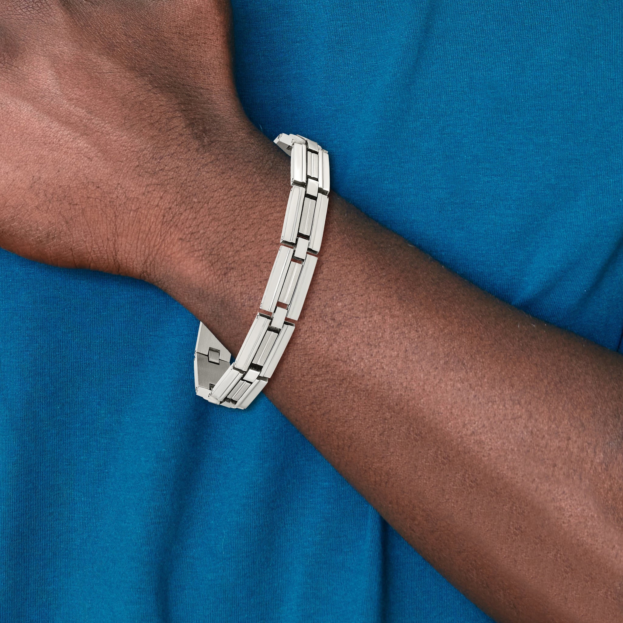 Stainless Steel Brushed and Polished Link Bracelet for Men